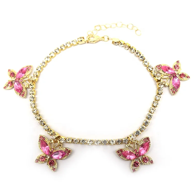 

Gaby bunny butterfly shape stone Gold cuban link chain bracelet Anklet cute rabbit Diamond Stone wholesale body jewelry