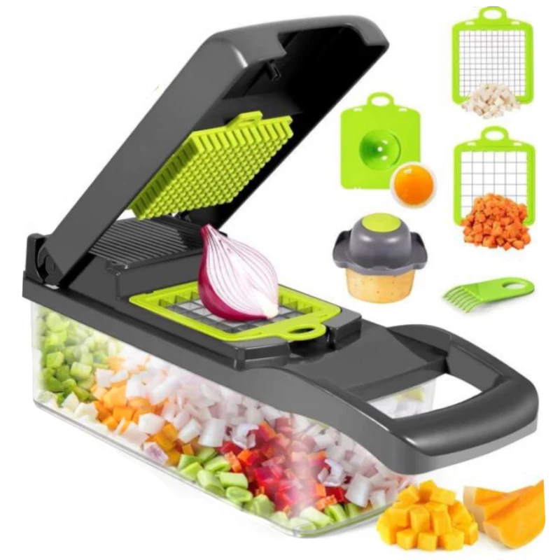 

Vegetable Chopper Multifunctional 13-in-1 Food Choppers Onion Chopper Vegetable Slicer Cutter Dicer with 8 Blades, Photo colors