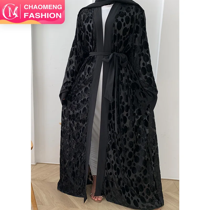 

1818# Black Princess Velvet Pattern Open Kimono Muslim Abaya Hijab Muslim Dress Islamic Abayas, Beige,pink,blue,black