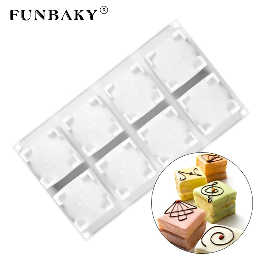 

FUNBAKY Mousse cake silicone mold square shape 8 cavity nonstick cake molds household ice cube tray making kits, Customized color