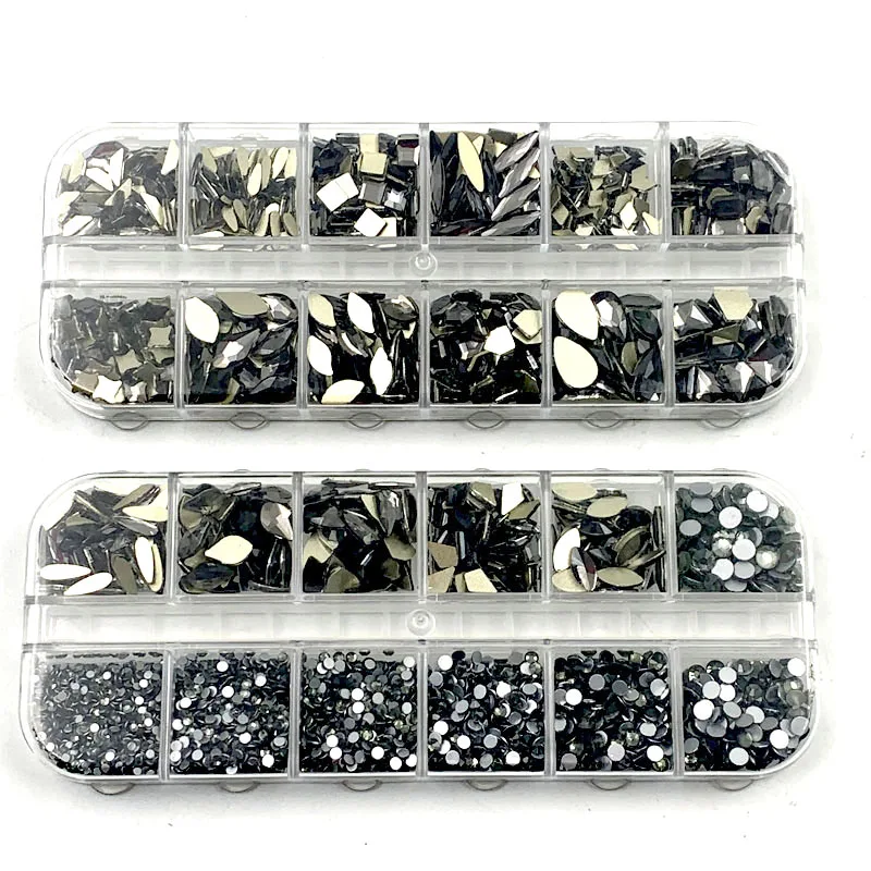 

24 pack black diamond 3D flat back non hot fix rhinestones for nails beauty
