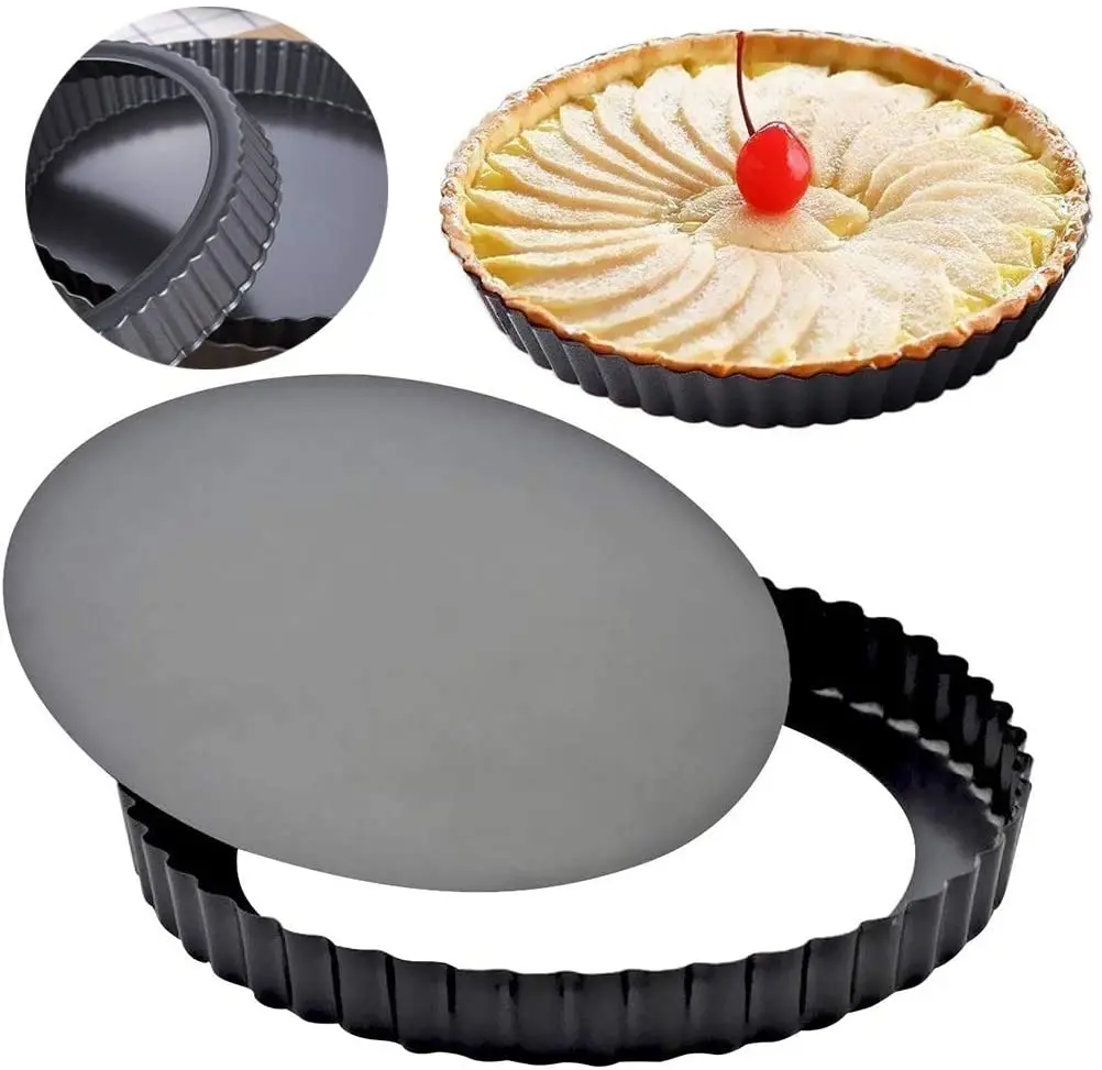 

Non Stick carbon Steel Removeable  Baking Bread Quiche Pan Pie Tart Baking Dish Pan Tart pan, Black