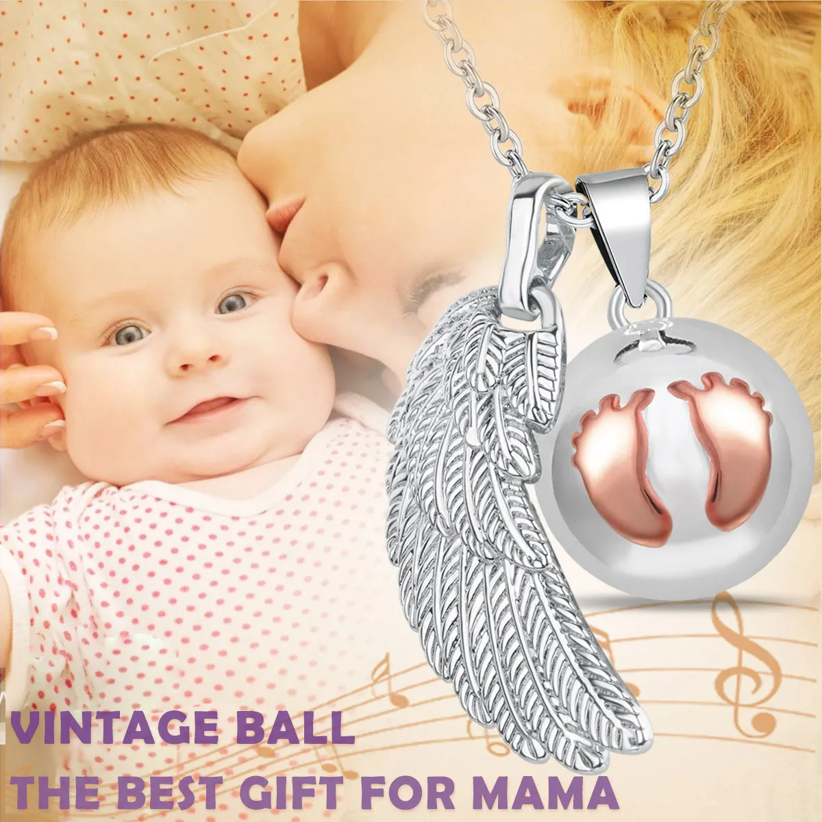 

Pregnancy Mother Custom Wing Design Initial Silver Plated Copper Mom Musical Sounds Mexican Jewelry Necklaces