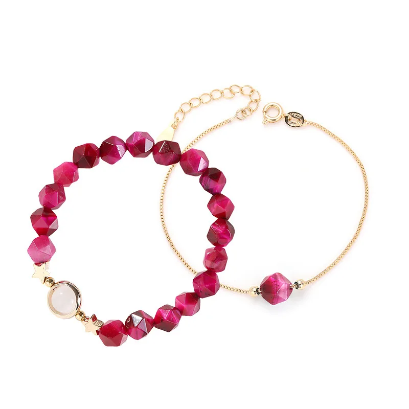 

2pcs Newest Design Pink Tiger Eye Beaded Bracelet Adjustable Natural Stone Lucky Bracelet For Women