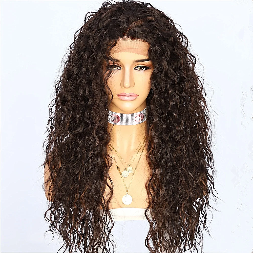 

BeautyTown Kinky Curly Type Futura Heat Resistant Hair Black Highlight Gold Women Daily Makeup Synthetic Lace Front Party Wig