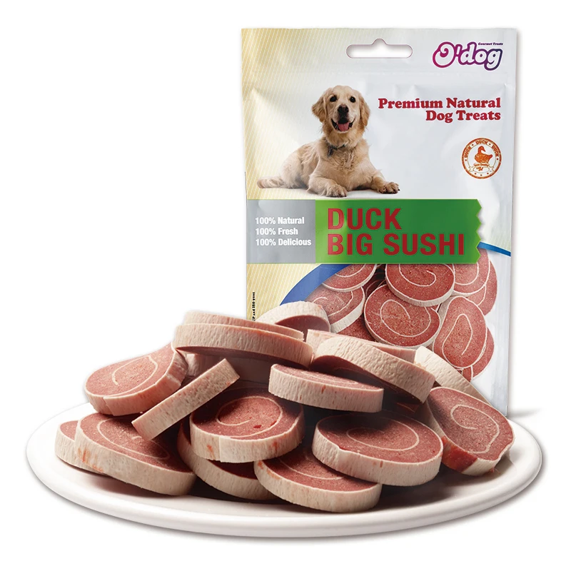 

Promotional Top Quality dog food manufacturers wholesale duck Sushi dog treats dry dog snacks