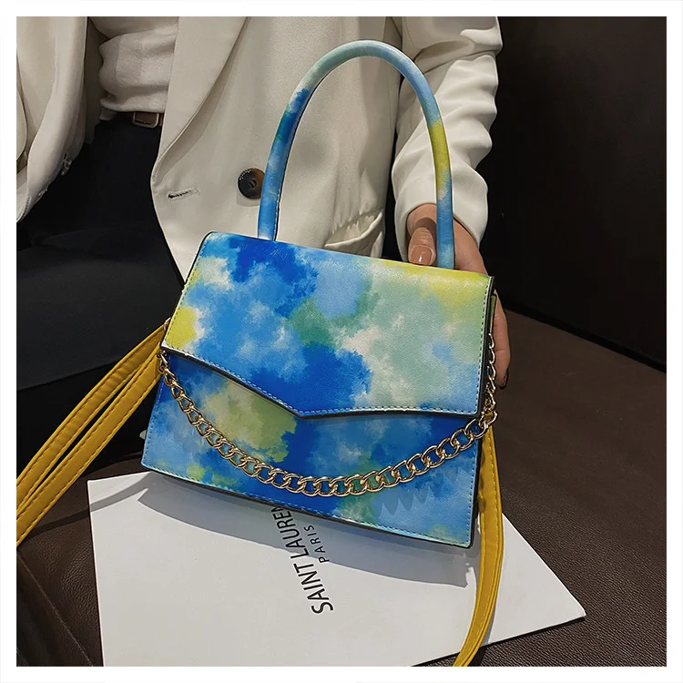 

Hot selling gradient color rainbow women graffiti hand bag crossbody purses ladies chain luxury handbags for women 2021, 9 colors