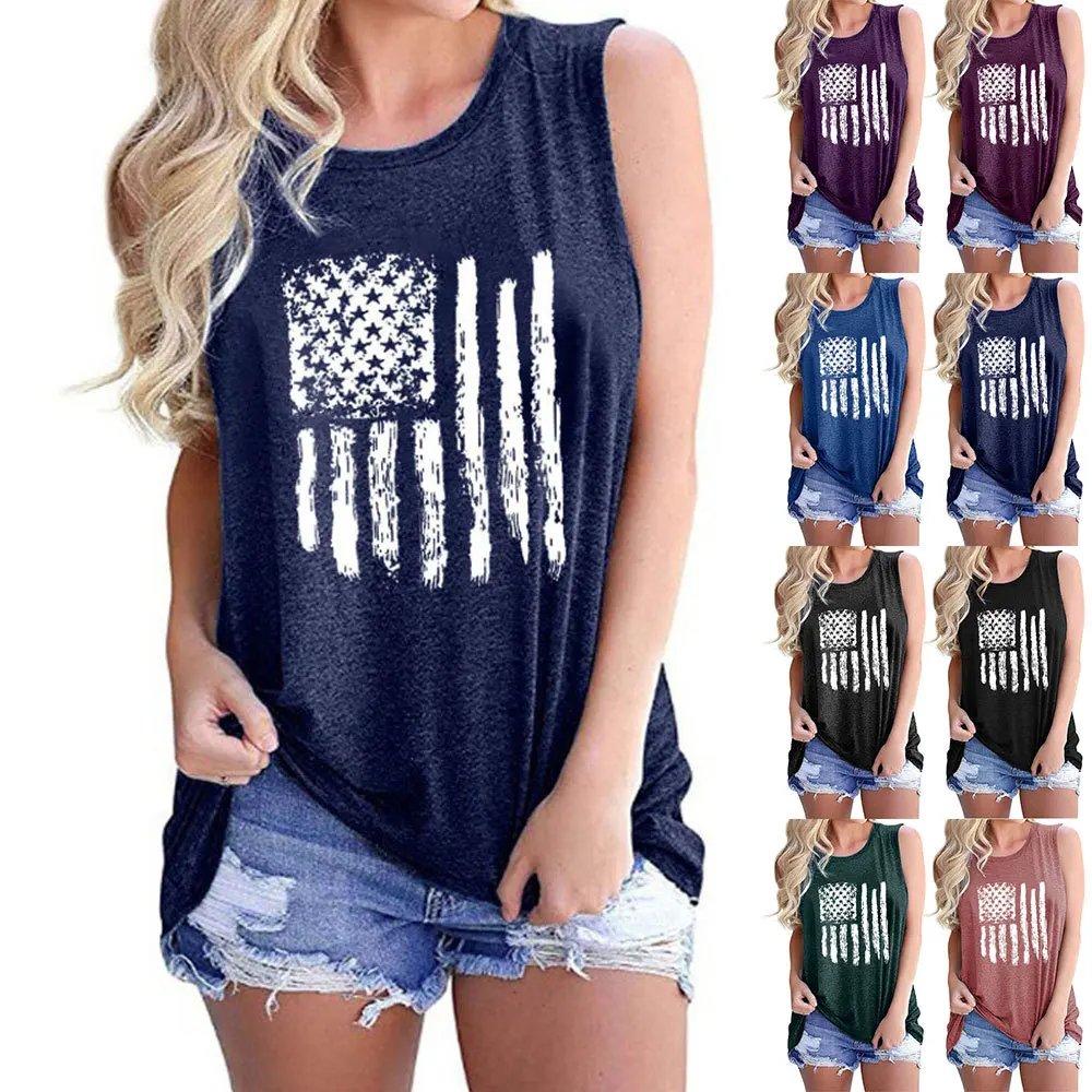

Womens American Flag Tank Top Loose Sleeveless T Shirt Stars Stripes Patriotic T Shirt, Pictures show