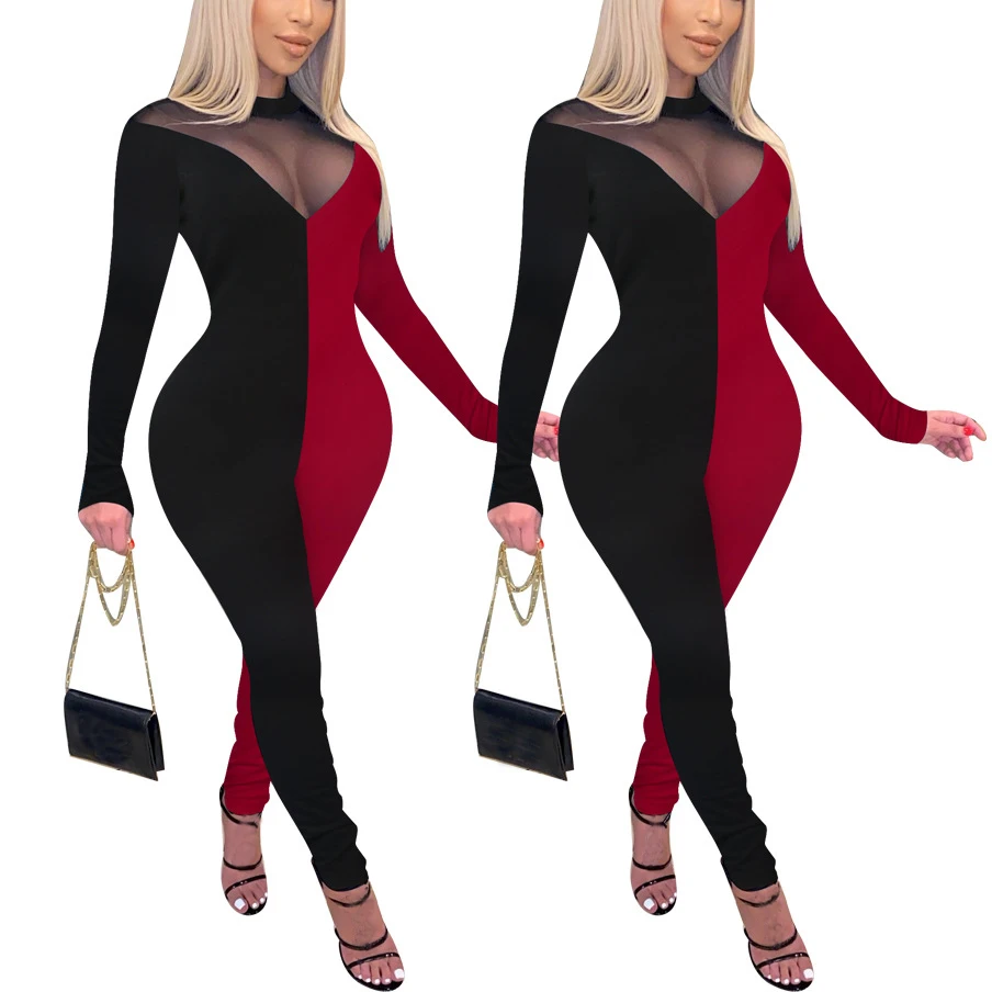 

FS2368D 2021 Sexy Wome long sleeve transparent party jumpsuits