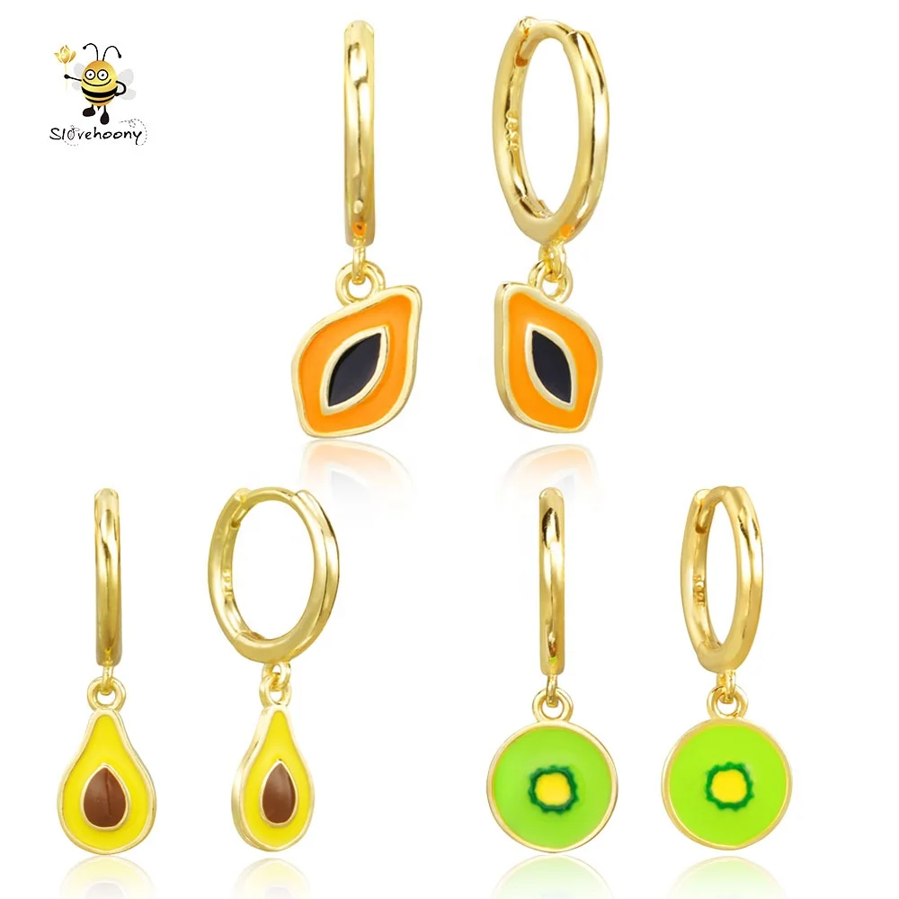 

Fashion Kiwi Papaya Avocado Huggies Hoop Earrings Set Fruit Enamel Hoop Earrings Sterling Silver 925 Jewellery For Women Joyas, Silver/gold/ rose gold