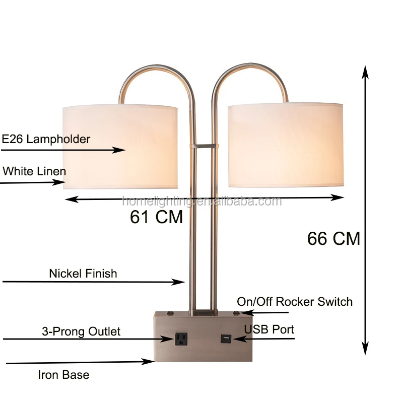 Jltht54 Embassy Suite 2light Table Nightstand Lamp With Usb Port