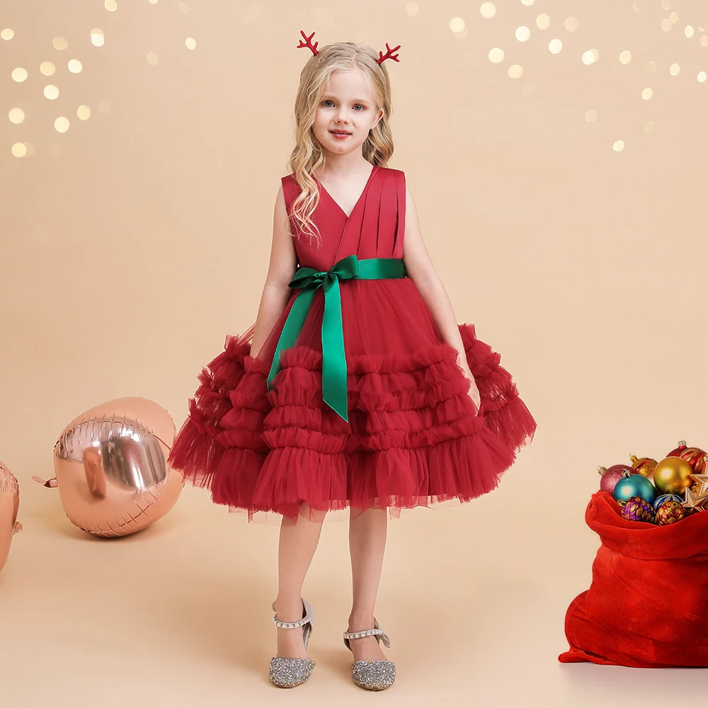 

MQATZ Newest party dress Design Kids puffy Dress Wholesale Vhristmas grown for 6 years old birthday party