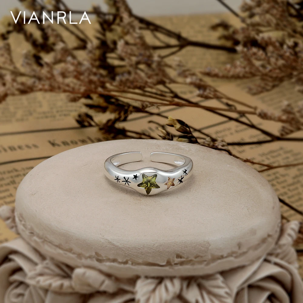 

VIANRLA 925 Sterling Silver Ring Olive Green Colored Zircon Ring Star Shape Adjustable Ring For Women Jewelry Gifts Wholesale