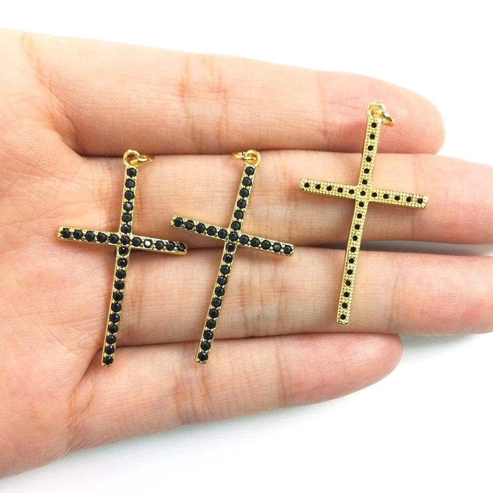 

Women Men Bracelet Necklace Handmade Micro Pave Zircon gold inlay Charm Gothic Cross Pendant for Jewelry Making Finding Crucifix, As picture shows