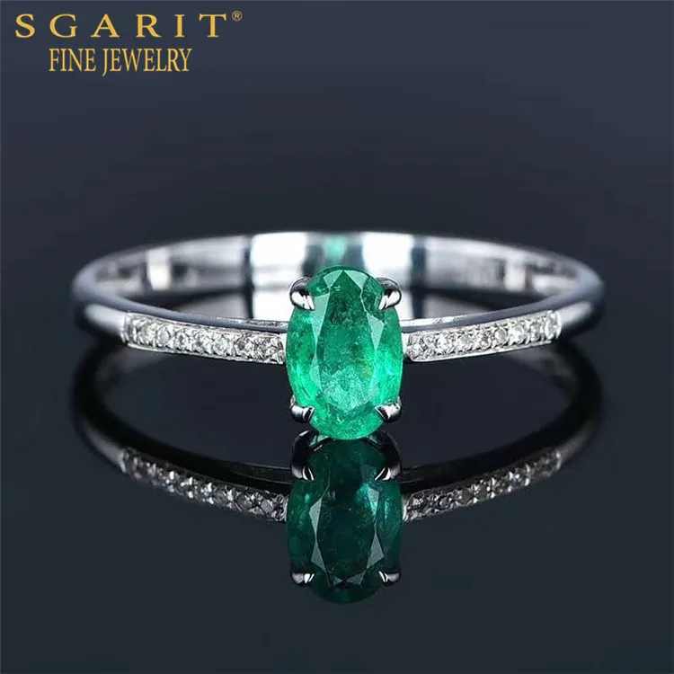 

SGARIT wholesale new style single gemstone jewelry 18k gold daily wearing ring 0.32ct natural green emerald ring