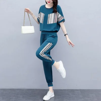 

Casual sports suit women's summer 2021 new Korean version of loose large size fashion short-sleeved nine-point pants Western sty