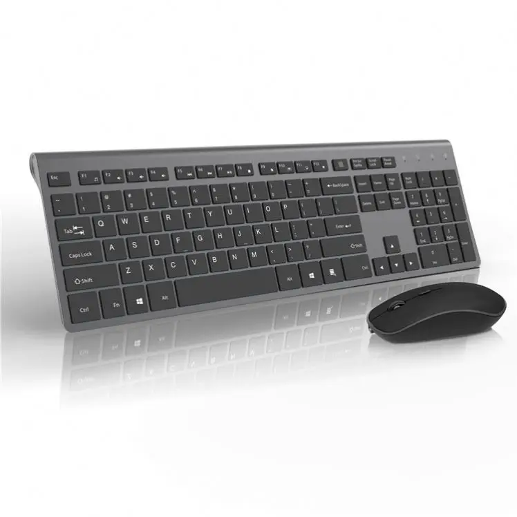 

Slim 2.4G Wireless Keyboard Mouse Combo Rechargeable Ergonomic Spanish/French/German/Italian/Russian/English Layout Keyboard Set, Gray