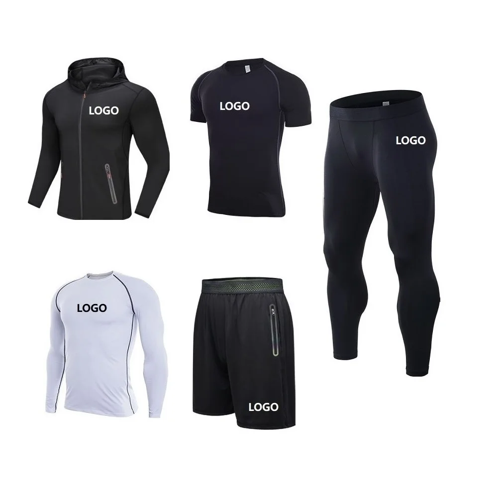 

Vedo GYM Clothes Custom Logo Sportswear Quick Dry 5PCS Tracksuit Bodysuit Compression Activewear Set Men Workout Clothes Fitness, Picture shows