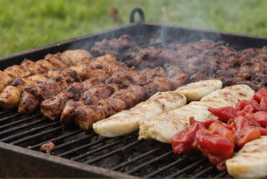 Colombian barbecue festival with grilled meats and happy people