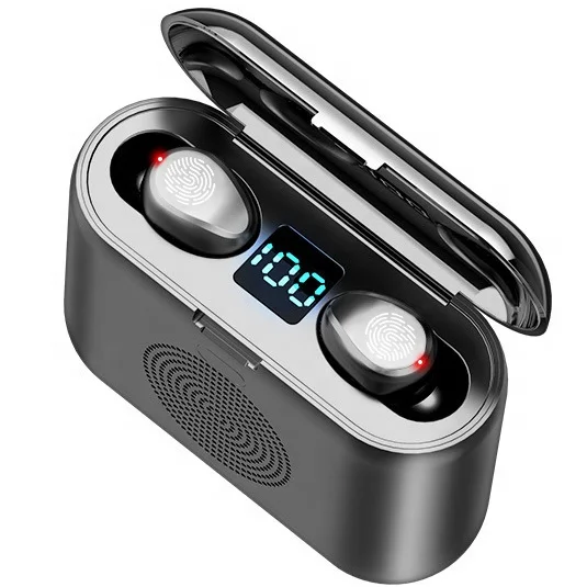 

New F9 Speaker Wireless Earbuds Tws Earphones 3 in 1 Mini Speaker with Charging Case Power Bank 2000mAh Headphones Headsets, Balck