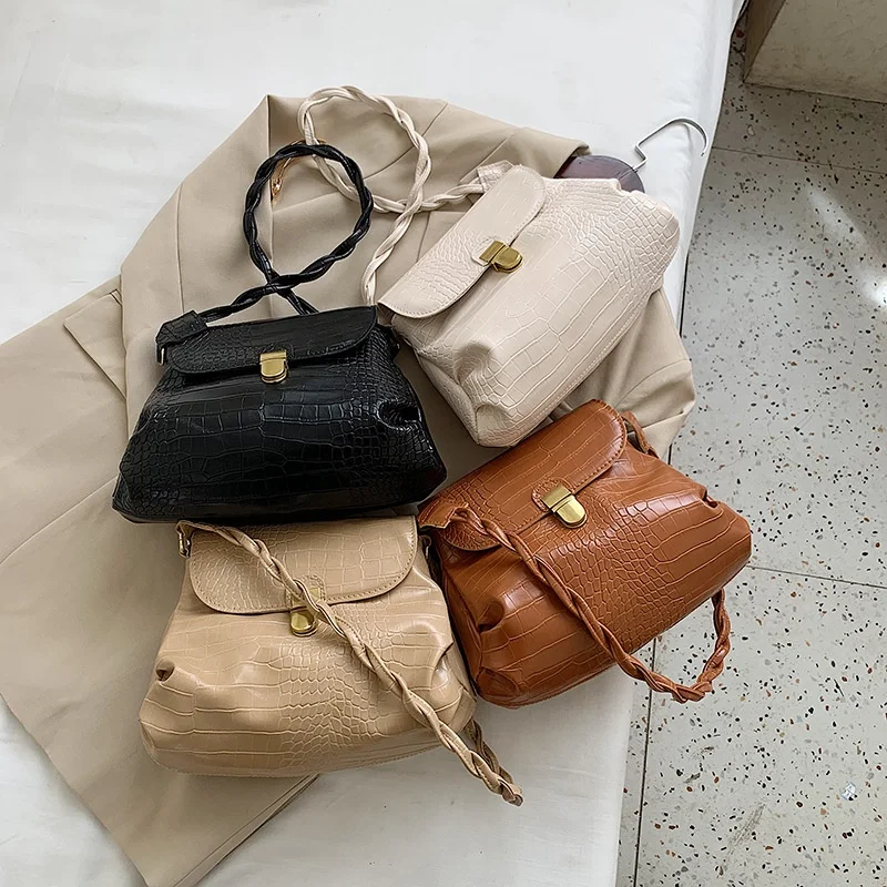 

Woman fashion crocodile pu leather crossbody handbag, White,black,khaki,brown
