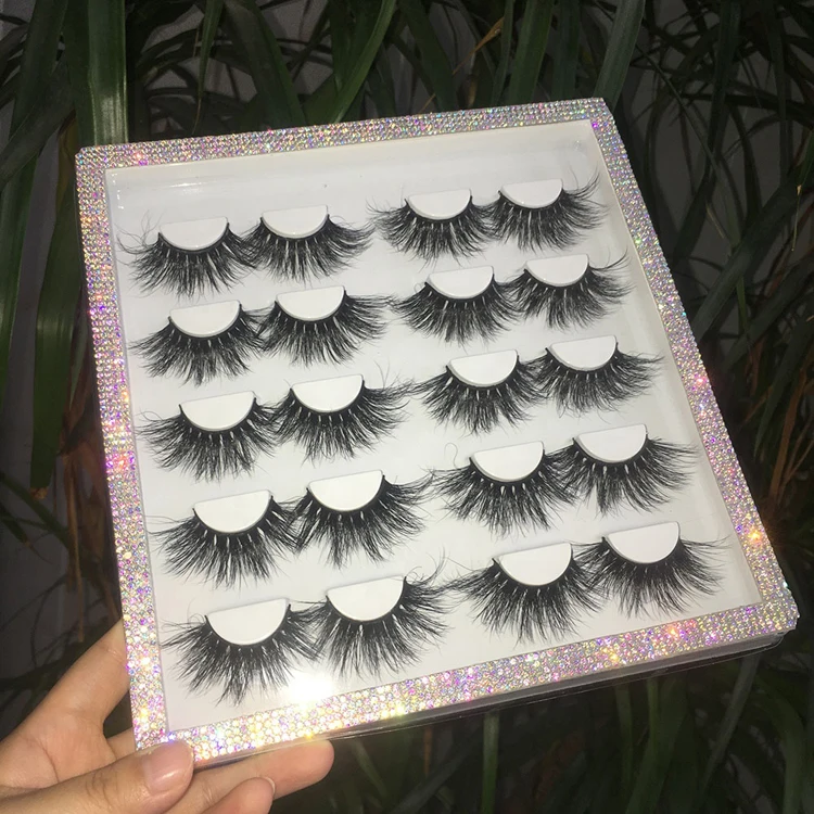 

3d faux mink eyelashes 25mm mink color eyelash case supplier customized lashes boxes diamond packing with logo, Black, color or multi-color customization