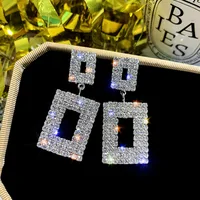 

Barlaycs 2020 New Fashion Statement Luxury Vintage Geometric Square Hollow Wedding Rhinestone Drop Earrings Jewelry for Women