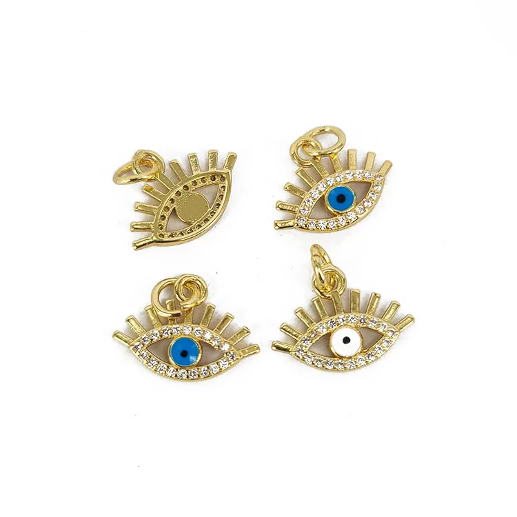 

CZ8213 Mini Jewelry Supplies Enamel GoldCZ Micro Pave Evil Eyes Charms,Tiny Small CZ Diamond Evil Eyes Charms for Jewelry making