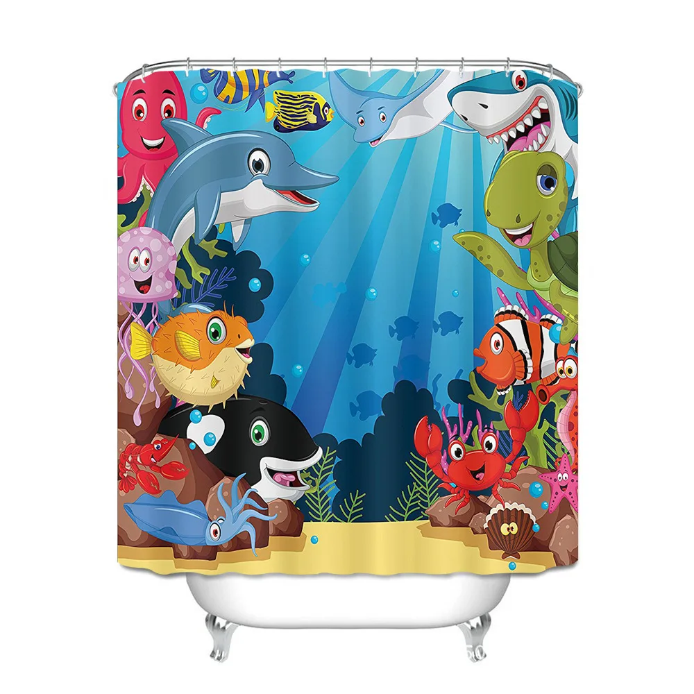 

Hot sale underwater world theme digital printing cartoon pattern shower curtain