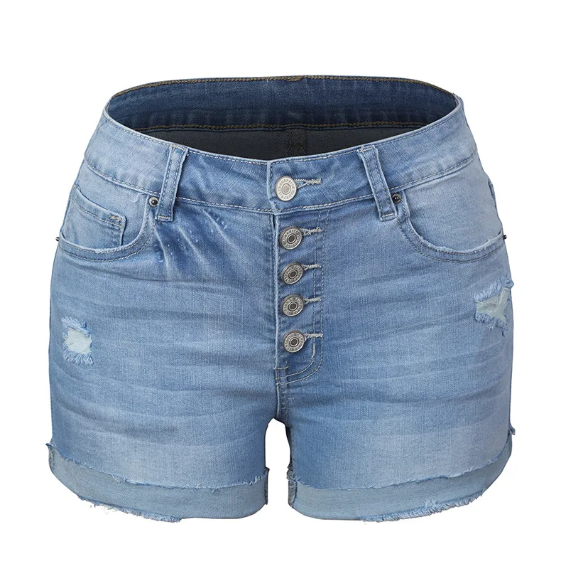 

Denim Shorts For Women Summer Mid Rise Ripped Jean Shorts Stretchy Folded Hem Button Fly Hot Short Jeans