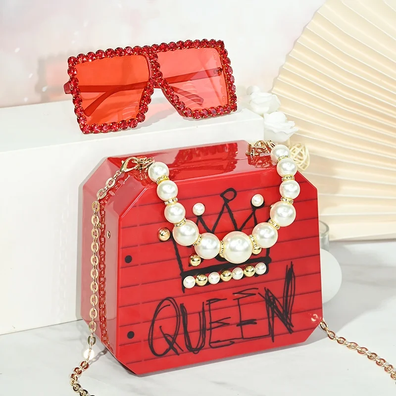 

Designer Acrylic Handbags Matching Shades Sunglasses Purses And Ladies Clutch Purse Evening Bag With Sunglasses, 7 colors