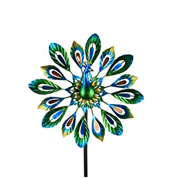 

Colorful peacock stake moulin a vent decoration jardin land wind car garden windmill decor wind spinners