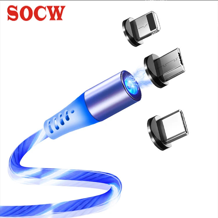 

SOCW 3 in 1 magnetic charge cable Universal mobile phone surround flowing led light usb cable, Customized color