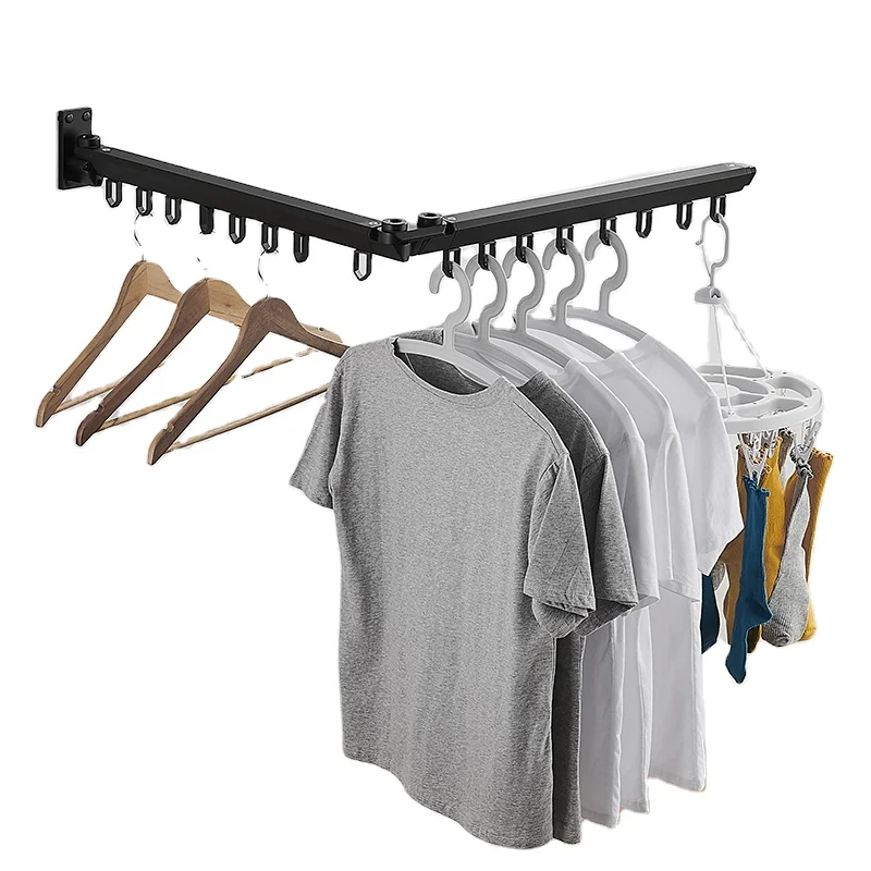 

Aluminium alloy Indoor outdoor Expandable Wall Mounted Cloth Drying Stand Laundry Hanger foldable Clothes Dry Rack, Silver, black