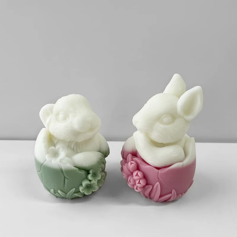 3D Egg Rabbit Candle Silicone Molds Easter Bunny Resin Silicone Mould for DIY Candle Making