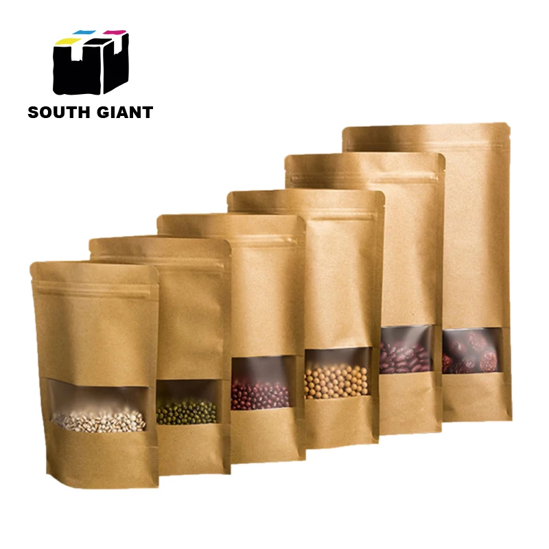 
Wholesale Custom Food Package Window Kraft Paper Zip Lock Bag Stand Up Pouch 