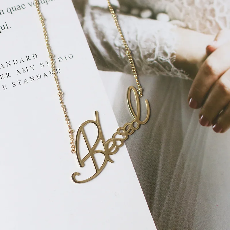 

Hollow 18k gold letter necklace choker stainless steel blessed necklace