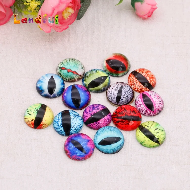 Pair of 40mm Detailed Fantasy Green and Orange Dragon Glass Eyes Cabochons