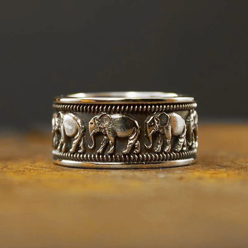 

Wish Popular Exquisite Silver Plated Animal Calf Elephant Band Ring Tribal African Elephants Finger Ring for Men