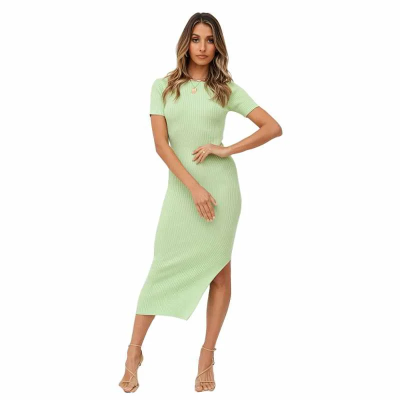 

Summer Slit Backless Ribbed Midi Women Fitted Dresses