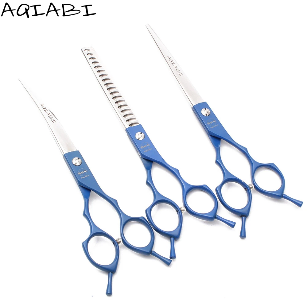 

Pet Scissors Set 7" AQIABI Japanese Steel Dog Grooming Scissors Straight Scissors Animal Shears A3009, Red handle