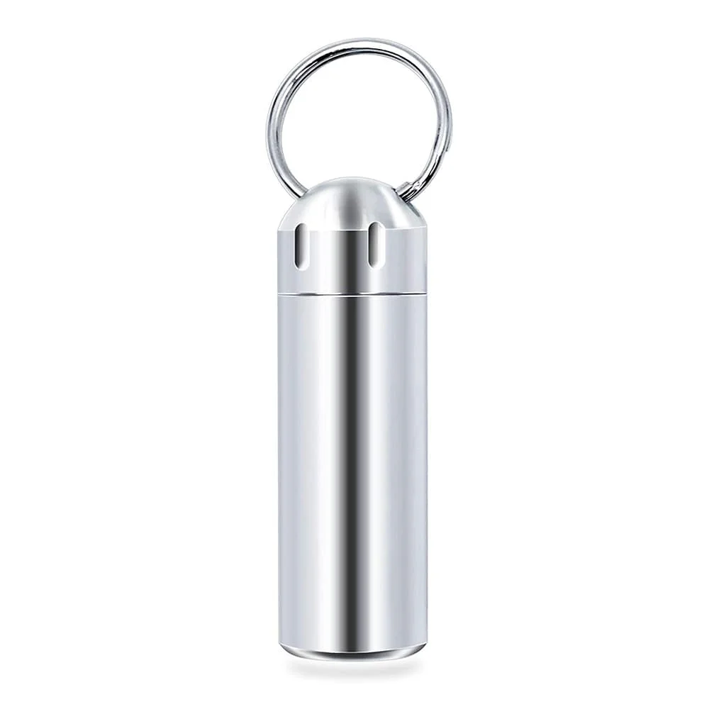 

Travel Waterproof Stainless Steel Dispensers Necklace Case Metal Keychain Pill Box