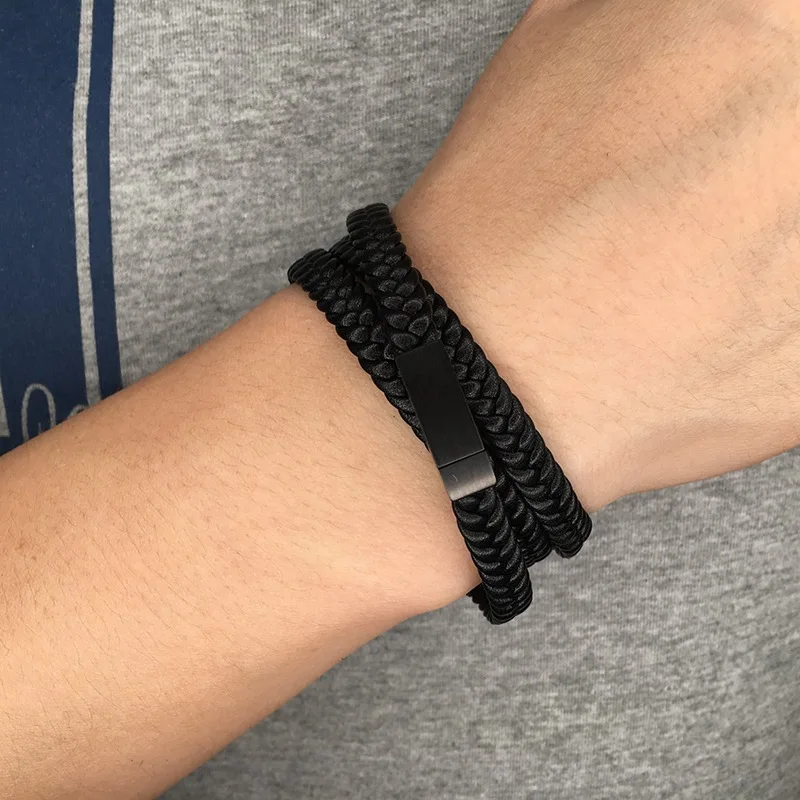 

Fashion Punk Hip Hop Charm Bracelet Men's Double Layer Leather Bracelets, Picture