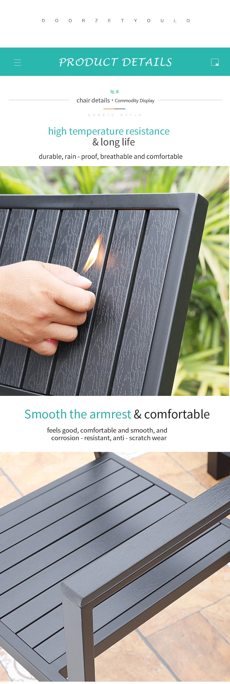 Mojia Outdoor Furniture Plastic Wood Dinner Table Set Easy To Clean