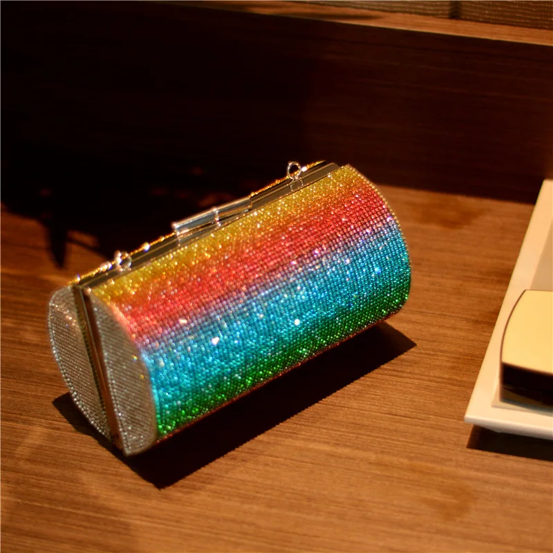

2021 Trendy Luxury Colorful Full Rhinestone Crystal Handbag Purse Diamond Crossbody Clutch Bling Crystal Purse For Prom Party