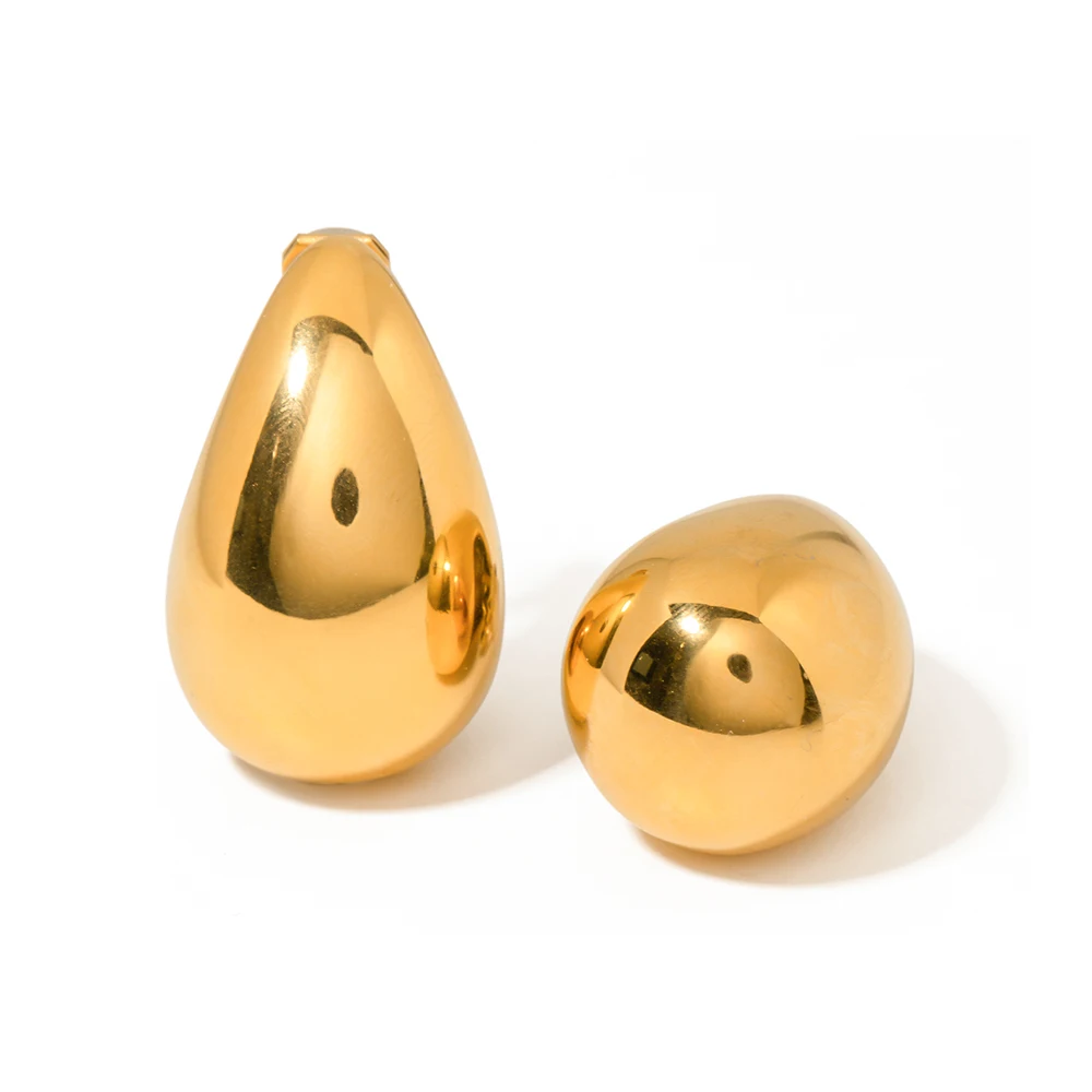 

J&D Design Hollow Tear Drop Ear Clip 18K PVD Gold Plated Stainless Steel Tarnish-free Waterdrop Earring For Women