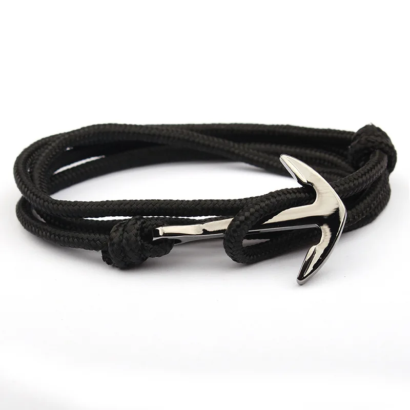 

2021 factory price cheap jewelry fashion navy rope charm custom Black anchor bracelets men charm chain leather bracelet, Colorful