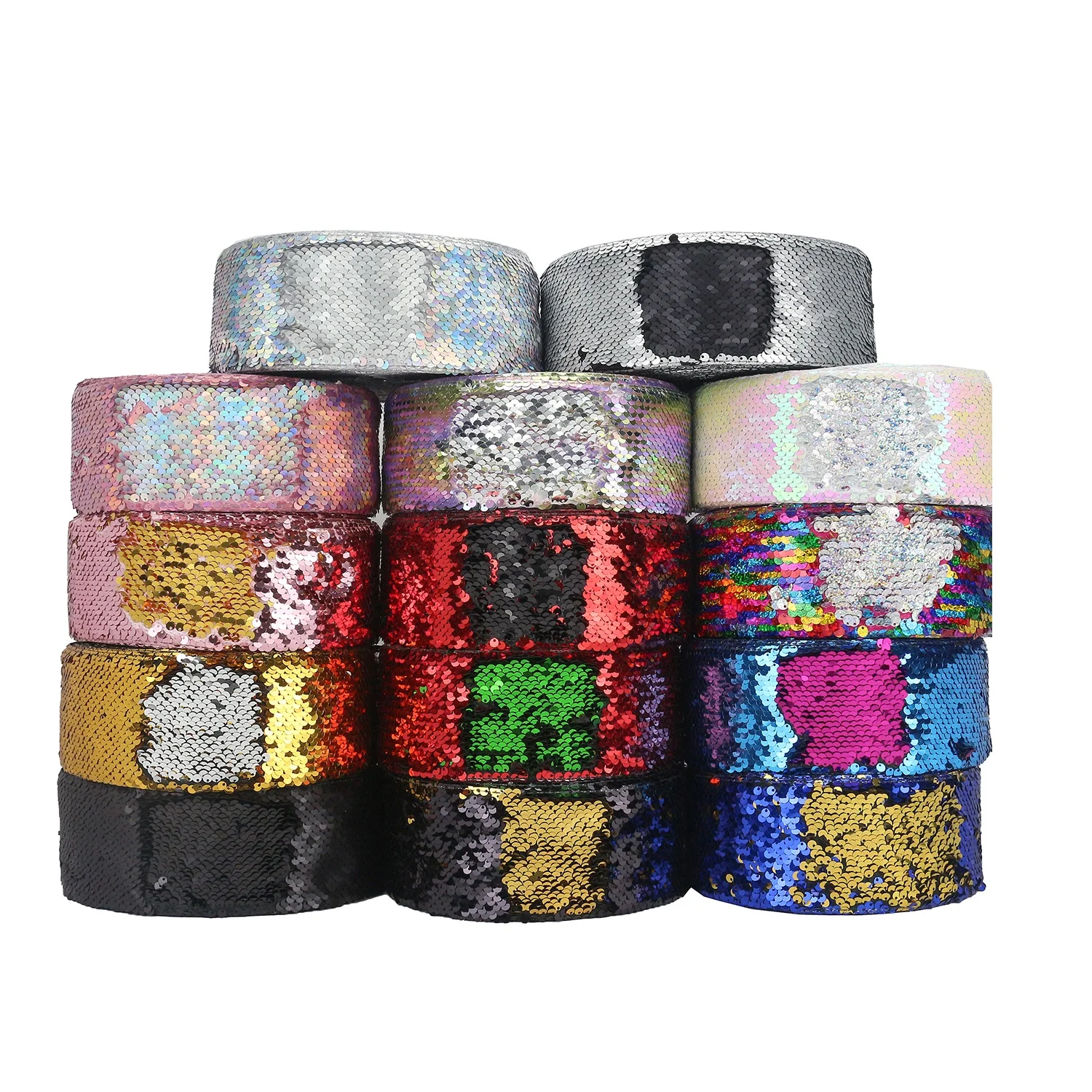 

Huihuang wholesale stock sale decorative glitter sequins fabric sequin ribbon for hair bows headband making, Customized color