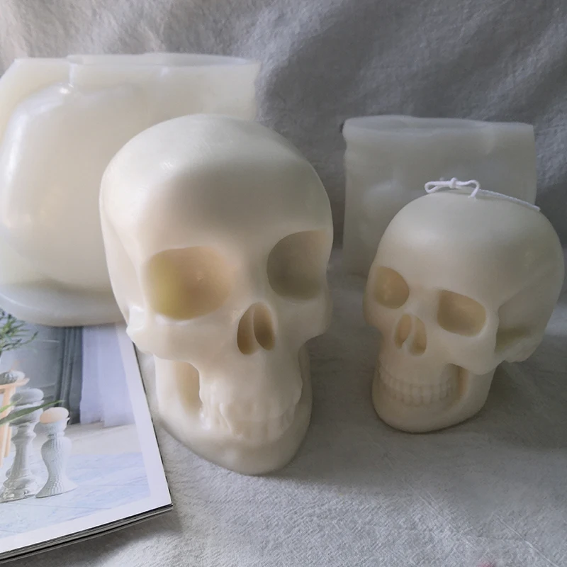 

J1126 Handmade Christmas Gifts Craft Skull Shape Resin Crystal Epoxy Plaster Mold Large Size DIY Skull Candle Silicone Mold, White