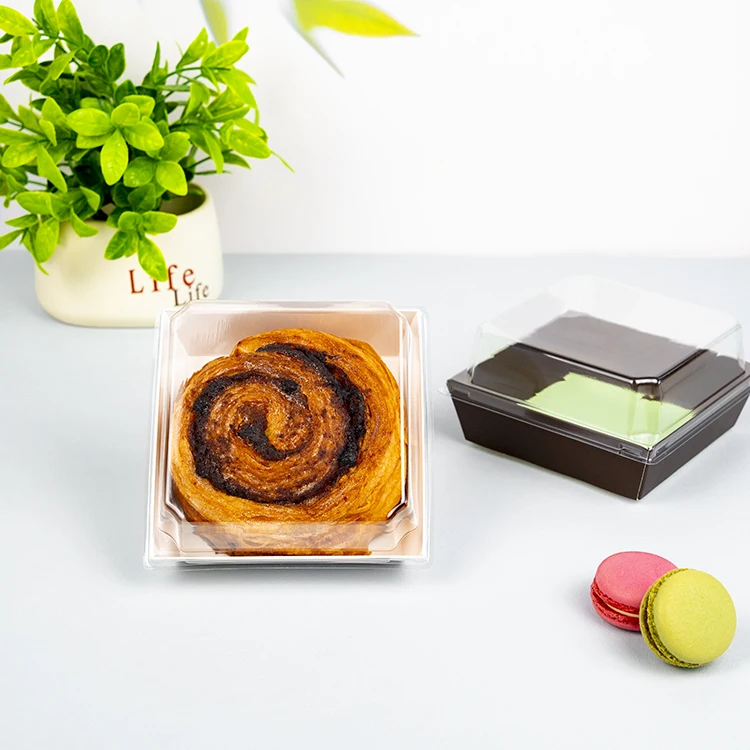

Custom Bakery Dessert Cookie Macaron Pastry Paper Tray Packaging with WindowTransparent Cake Boxes with Clear PET PLA Lid